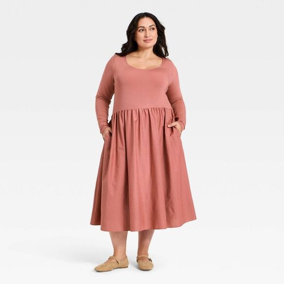 Ava & Viv Dresses & Skirts - Ava & Viv - Women's Long Sleeve Knit Midi A-Line Dress - Ava & Mauve